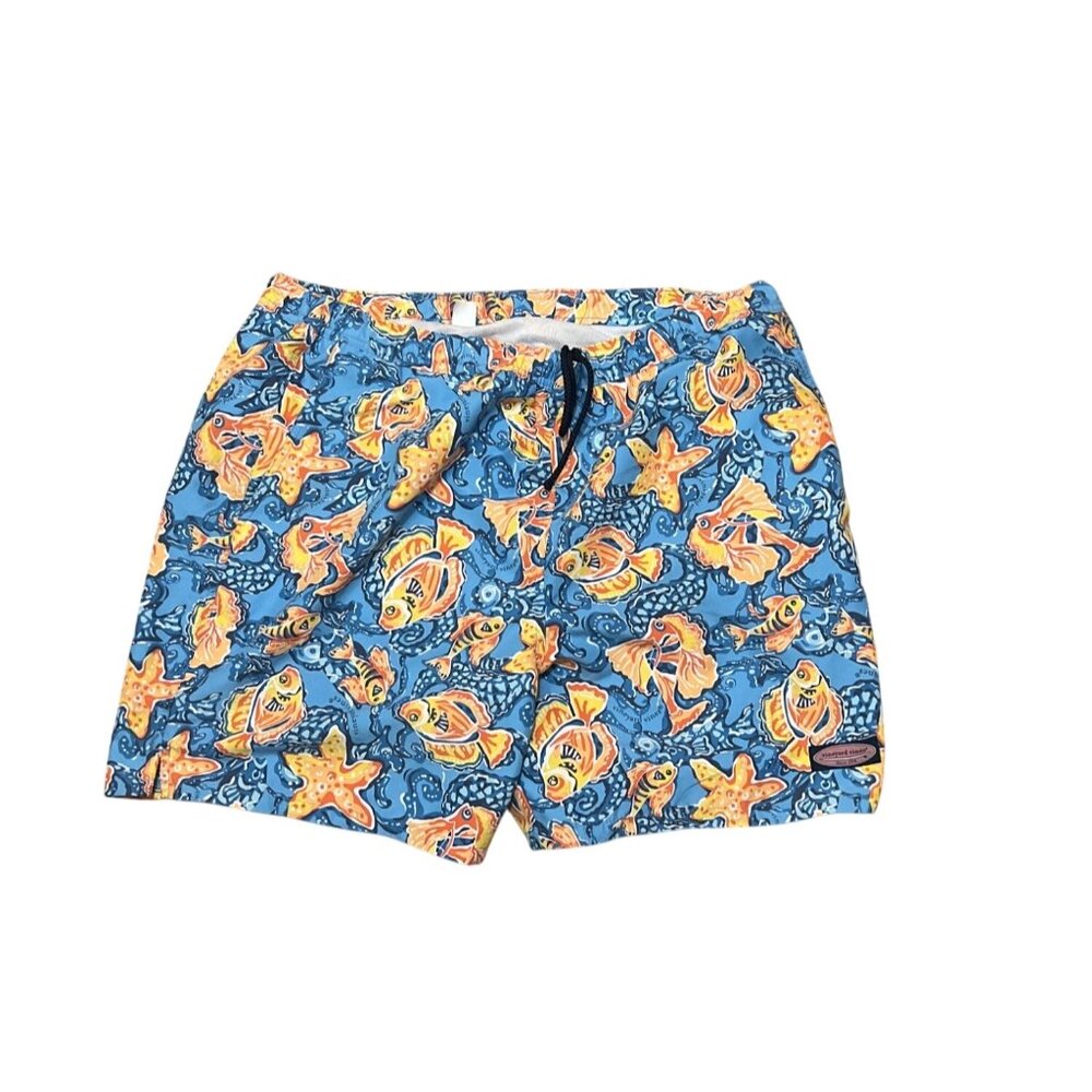 Vineyard Vines Mens XL Swim Trunks Blue Tropical Fish & Starfish Print Elastic W